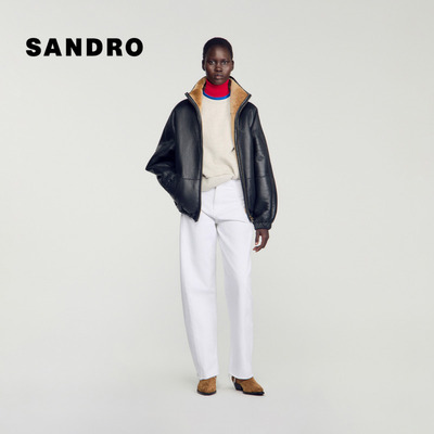 SANDRO立领羊毛革外套