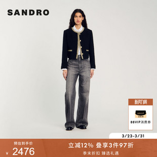 外套上衣 优雅气质黑色仿钻领口门襟竖排扣短款 SANDRO秋冬女装 法式