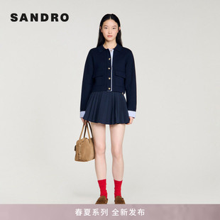 时尚 法式 女装 袖 口针织开衫 翻领拼接条纹衬衫 SANDRO2026春夏新款