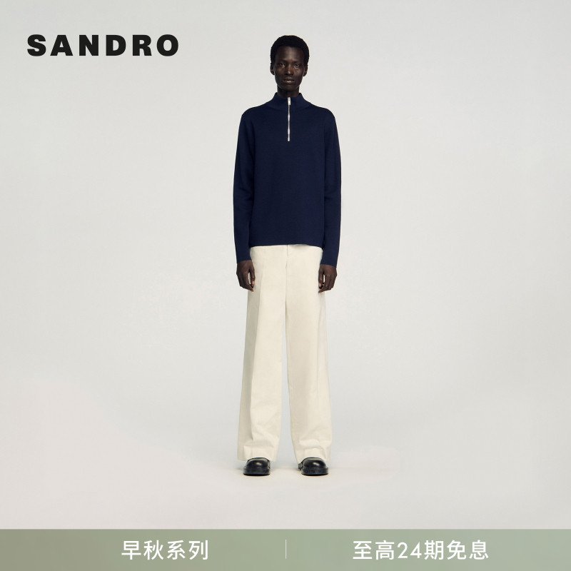 SANDRO男装法式时尚休闲绵羊毛纯色金属拉链半高领长袖针织衫上衣
