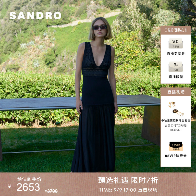 SANDRO无袖深V高腰连衣裙图片