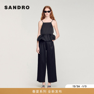 法式 女装 时尚 黑色拼接荷叶边裙摆式 SANDRO2026春季 细带吊带衫 新款