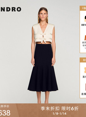 季末6折SANDRO2025秋冬新款女装黑色纽扣装饰复古修身鱼尾半身裙