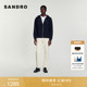 短款 SANDRO秋冬男装 外套 款 棉质黑色品牌标识连帽拉链时尚 法式 经典