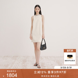 直筒短款 SANDRO秋冬女装 白色仿钻圆领无袖 气质时尚 连衣裙 优雅法式