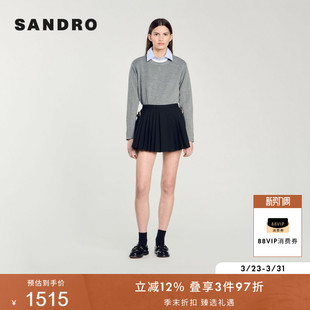 短裤 SANDRO秋冬女装 优雅气质黑色金色金属搭扣百褶裙裤 时尚 法式