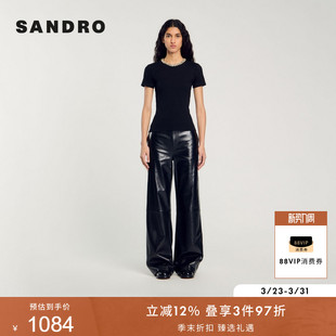 针织衫 SANDRO秋冬女装 棉质黑色仿钻露背圆领修身 气质气质时尚 法式