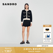 上衣针织开衫 SANDRO秋冬女装 法式 休闲黑白撞色扣饰圆领短款 经典 款