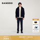时尚 SANDRO秋冬男装 法式 气质简约黑色毛质翻领拉链门襟夹克外套