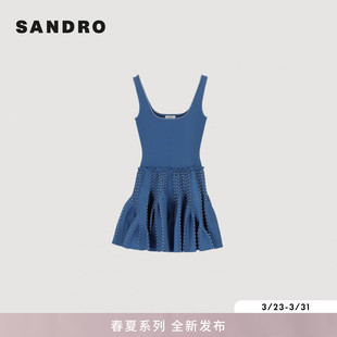 法式 女装 仿钻点缀拼接松紧收褶裙摆针织连衣裙 新款 SANDRO2026春季