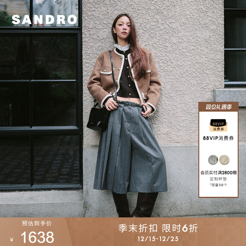 SANDRO法式褶皱立体高腰松紧短裤