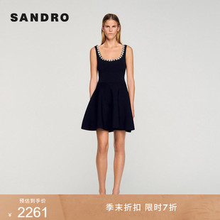 法式 黑色收腰仿钻点缀U领背心连衣裙 末7折SANDRO2025秋冬女装 季