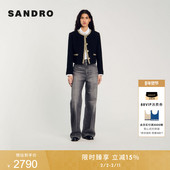 优雅气质黑色仿钻领口门襟竖排扣短款 SANDRO秋冬女装 法式 外套上衣