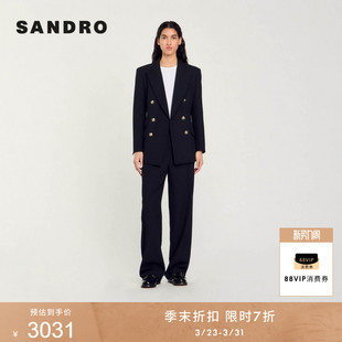 通勤高知风黑色双排扣平驳领西装 法式 外套 末7折SANDRO秋冬女装 季