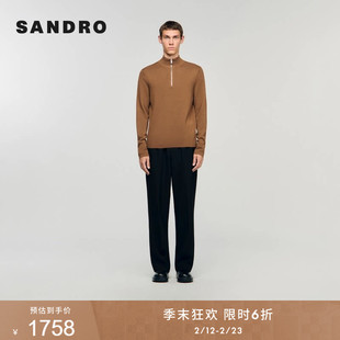 季末6折SANDRO2025秋冬新款男装法式绵羊毛拉链半高领针织衫上衣