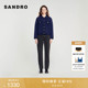 长袖 SANDRO秋冬女装 针织外套 经典 羊毛混纺蓝色翻领短款 法式 时尚