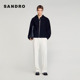 法式 男装 黑色绵羊毛混纺连帽拉链袋鼠口袋外套 新款 SANDRO2026春季