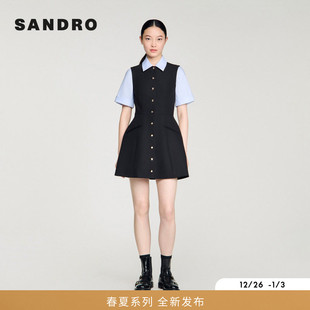 法式 女装 时尚 假两件撞色拼接袖 连衣裙 SANDRO2026春季 领口短款 新款