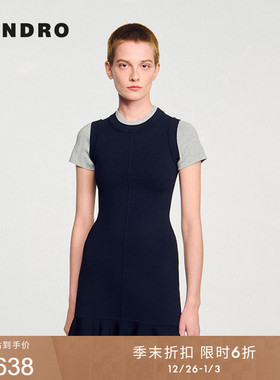 季末6折SANDRO2025秋冬新款女装法式气质假两件修身针织连衣裙