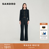 季 花呢黑色花边微喇高腰阔腿长裤 末7折SANDRO2025秋冬新款 女装