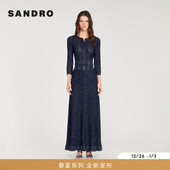 时尚 法式 女装 闪丝镂空竖向条纹长款 SANDRO2026春季 针织半裙 新款
