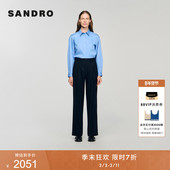 季 深蓝色褶裥仿钻垂感条纹阔腿裤 末7折SANDRO2025秋冬新款 女装