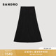 SANDRO2025秋冬女装 针织半身裙 法式 优雅黑色开合口袋前开衩长款