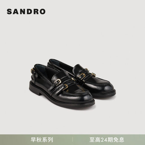 SANDRO金色搭扣装饰低跟乐福鞋