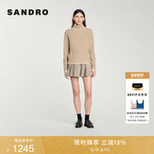 SANDRO秋冬女装 绵羊毛混纺白色饰边高领套头针织衫 法式 气质时尚
