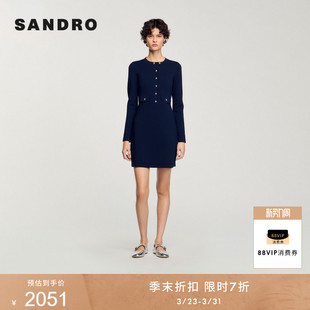 纯色金属扣圆领长袖 季 女装 款 针织连衣裙 末7折SANDRO2025秋冬经典