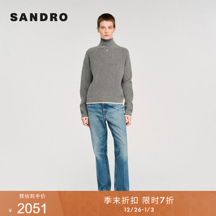 迪木尔风撞色领口高领套头针织衫 女装 末7折SANDRO2025秋冬新款 季