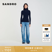 款 针织衫 女装 时尚 SANDRO秋季 深蓝色打底衫 法式 优雅气质高领修身