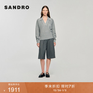 迪木尔风绵羊毛灰色撞色针织衫 女装 末7折SANDRO2025秋冬新款 季