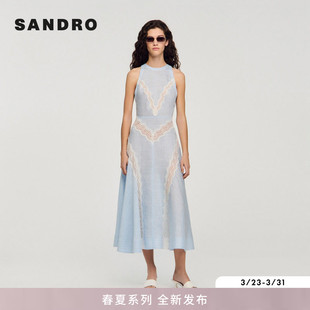 新款 挂脖领收腰蕾丝花边长款 女装 时尚 连衣裙 法式 SANDRO2026春季