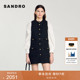 末7折SANDRO秋冬女装 法式 黑色多口袋亮色扣无袖 季 短款 花呢连衣裙