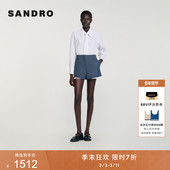 短裤 季 女装 复古灰蓝色条纹裤 末7折SANDRO博主同款 2025秋冬新款