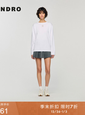 季末7折SANDRO2025秋冬新款女装简约时尚镂空字母长袖针织T恤衫