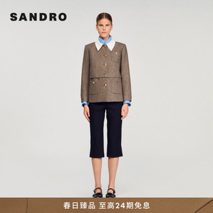 都市游牧可拆卸领金属纽扣格纹短款 外套 法式 SANDRO2025秋冬女装