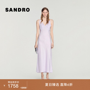 新品首降丨SANDRO2026夏季新款女装法式蕾丝拼接吊带收腰连衣裙