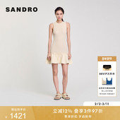 法式 甜酷修身 拼接荷叶边无袖 SANDRO2025秋冬女装 短款 针织连衣裙