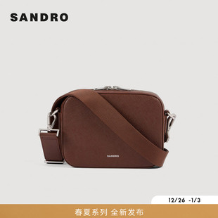 时尚 SANDRO2026春季 法式 男装 银色金属配件宽编制肩带背提包 新款