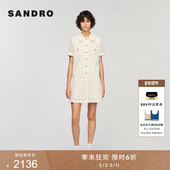 女装 季 末6折SANDRO2025秋冬新款 甜美白色小花边娃娃领百褶连衣裙