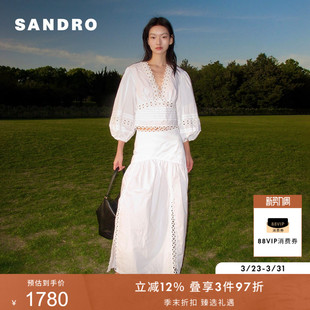 休闲白色花边开衩短款 博主同款 气质时尚 法式 半身裙 SANDRO春夏女装