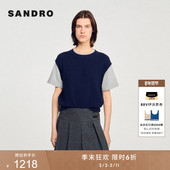 末6折SANDRO2025秋冬新款 女装 法式 季 棉羊毛混纺假两件绞花针织衫