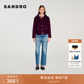 SANDRO2025秋冬新款 绵羊毛金色扣饰抽绳连帽外套 气质时尚 女装 法式