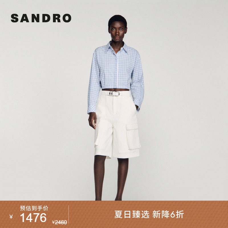新品首降丨SANDRO2026夏季新款女装法式明线工装大口袋高腰短裤