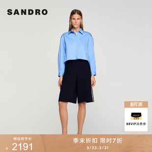 饰黑色直筒中裤 季 侧边镶嵌仿钻装 法式 末7折SANDRO2025秋冬女装