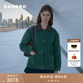 巴恩风法式 女装 复古皮革牛仔棉服外套 末6折SANDRO2025秋冬新款 季