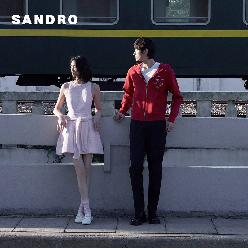 新品首降丨SANDRO2026夏季新款女装法式圆领粗花呢收腰短款连衣裙