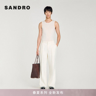 男装 米卡同款 SANDRO2026春夏新款 侧缝口袋松紧腰阔腿牛仔裤 法式